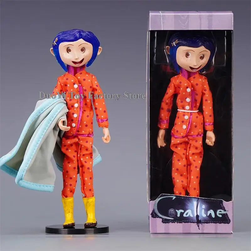 NECA Anime Coraline Doll Articulated Anime Figure Raincoat Sweater In Striped Shirt Toy LA Girl Decoration Model Bithday Gifts