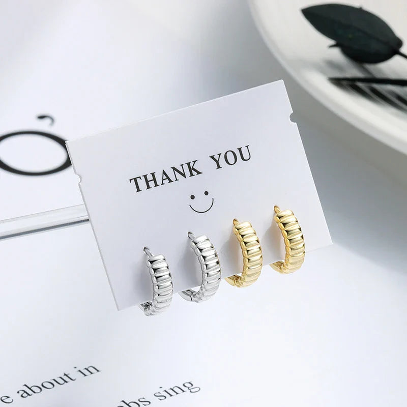 WANTME 925 Sterling Silver Minimalist Geometry Pleated Huggies Ear Buckle for Women Fashion French Party Hoop Earring Jewelry