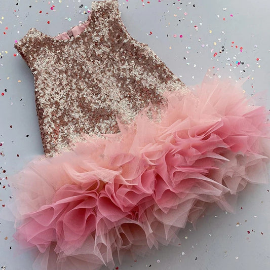 Kids Girl Sequined Dress Young Girls Sleeveless Patchwork Tutu Dresses Children