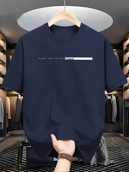 Summer men's 100% cotton casual loose fit large letter print round neck short sleeved T-shirt top High Street Unisex style