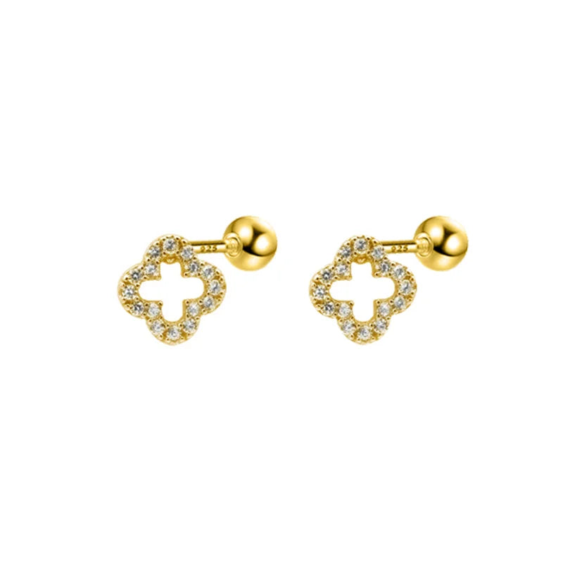WANTME 925 Sterling Silver Romantic Full Zircon Flower Screw Bead Stud Earrings for Women Fashion Sweet Party Piercing Jewelry
