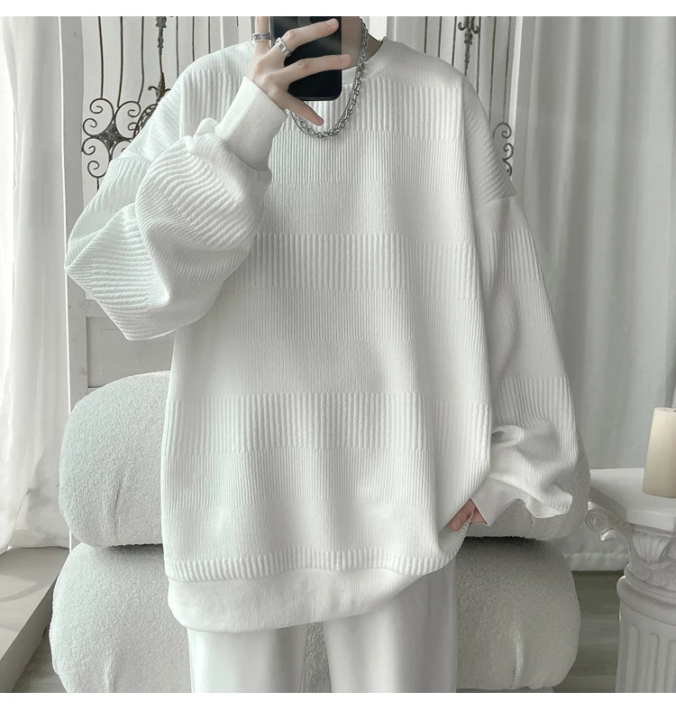 Hoodies Jacquard Sweatshirt Mens White Pullover Streetwear Casual Fashion Clothes