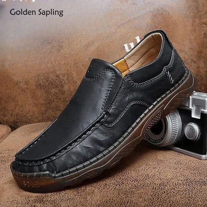Golden Sapling Business Loafers Fashion Men's Casual Shoes Retro Leather Flats Male Party Moccasins Men Leisure Formal Footwear