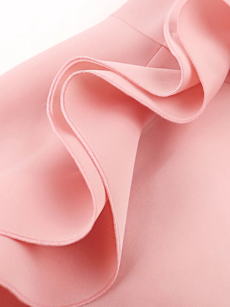 Evening wear Dresses: Pink Long Prom Dresses Backless Flower Ruffles