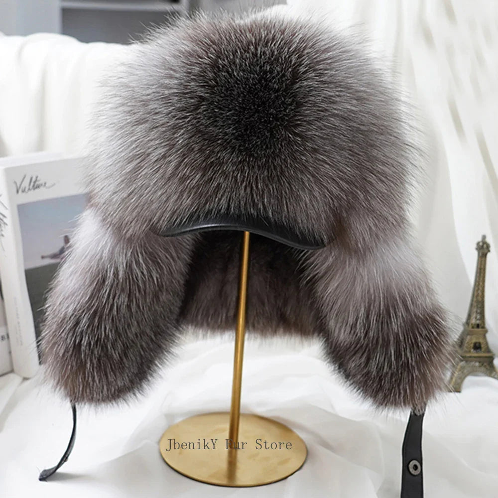 2025 Cap 100% Raccoon Dog Full Fur Fox Fur Hat Men's Fur Ear Protection Winter Thickened and Warm Russian Hat Men's Trend