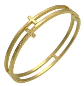 Stainless Steel Inlaid Zircon Bangle Round Bracelets