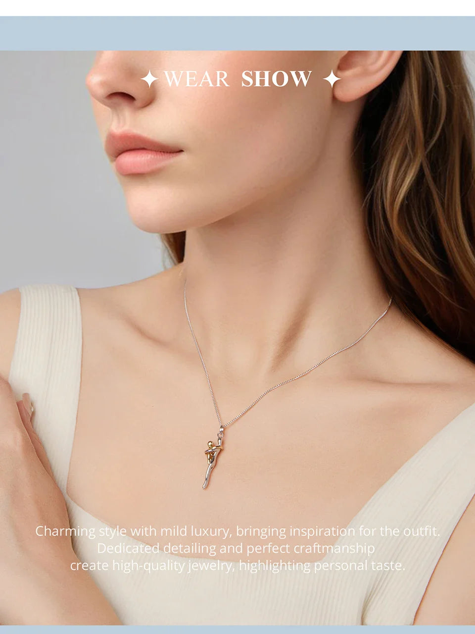 WOSTU Real 925 Sterling Silver Hug Embrace Pendant Necklace Silver Gold Two-tone Mom & Child Pendant Family Gift  Mom Jewelry