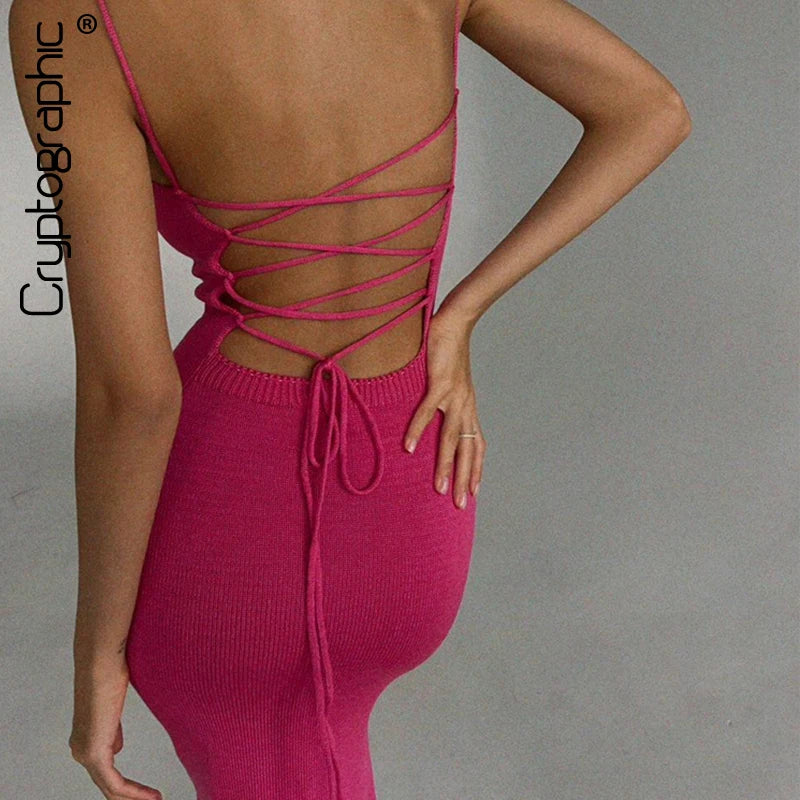 Backless Bandage Knitted Dress Elegant Outfits for Women