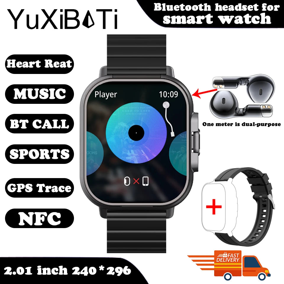 NFC Smart Watch TWS 2-in-1 Headset Bluetooth Call Heart Rate Blood Pressure Health Monitoring Headphones Play Music Smartwatch