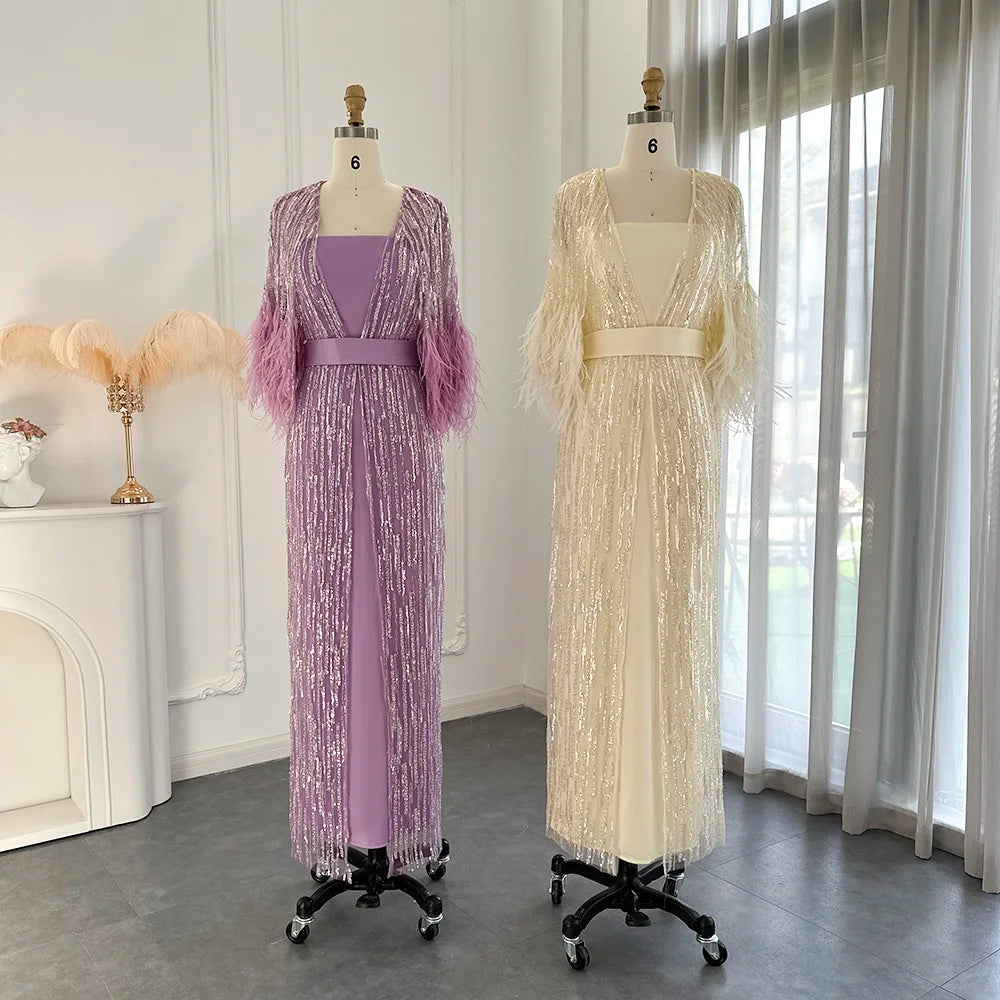 Homecoming Dresses: Light Yellow Luxury Feathers Evening Dresses for Women