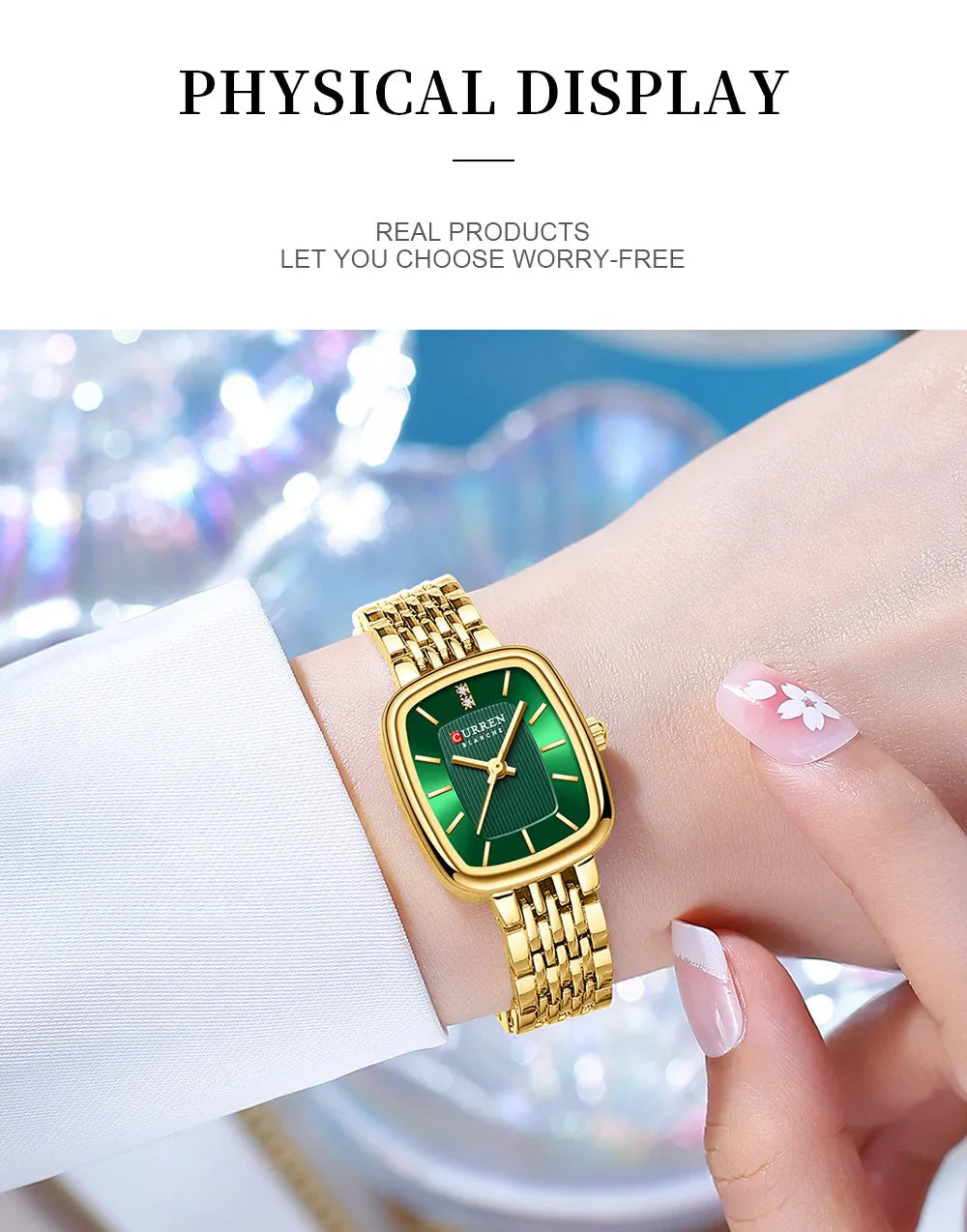 CURREN Fashion Rectangular Ladies Watches New Quartz Waterproof Stainless Steel Strap Wristwatch for Women