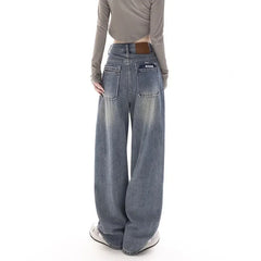 Korean Y2k Retro Wide Leg High Waist Straight Pants Streetwear Style Blue Jeans