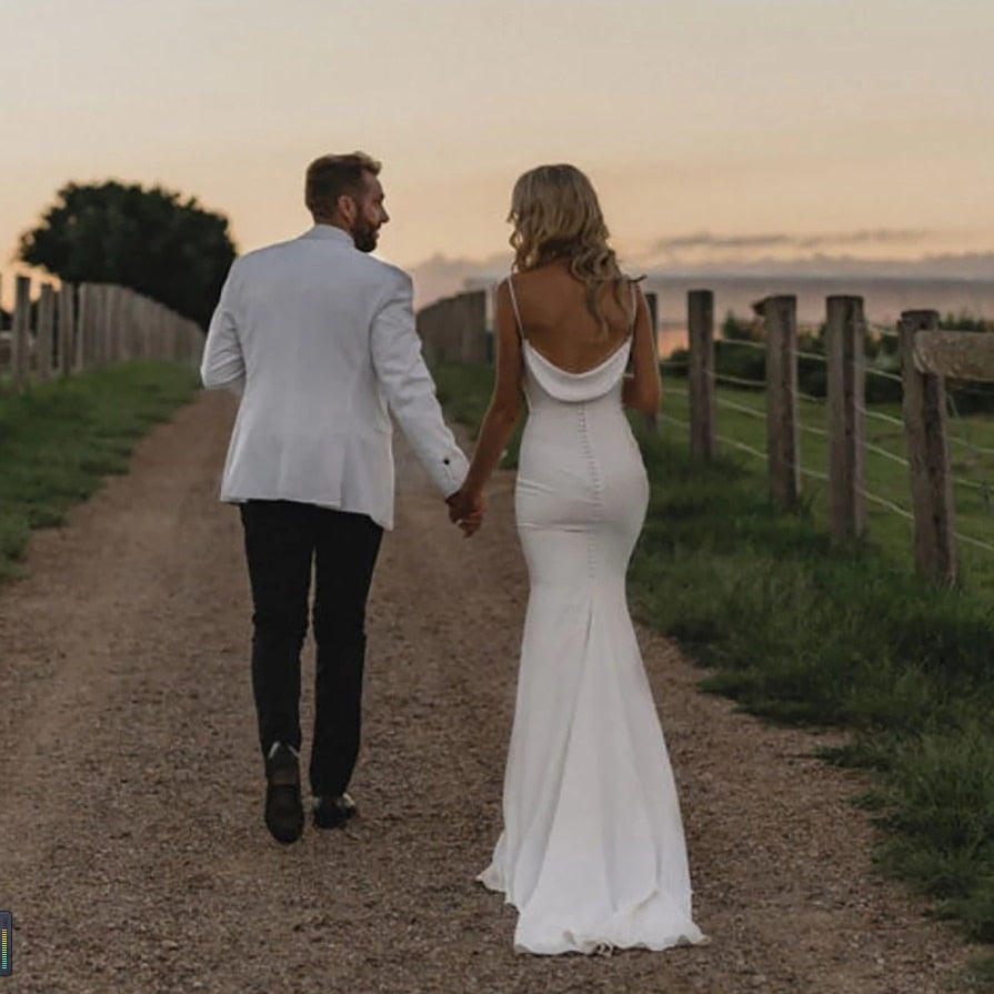 White Bridesmaid Dresses: Wedding Gown For Brides Simple Backless Draped Satin