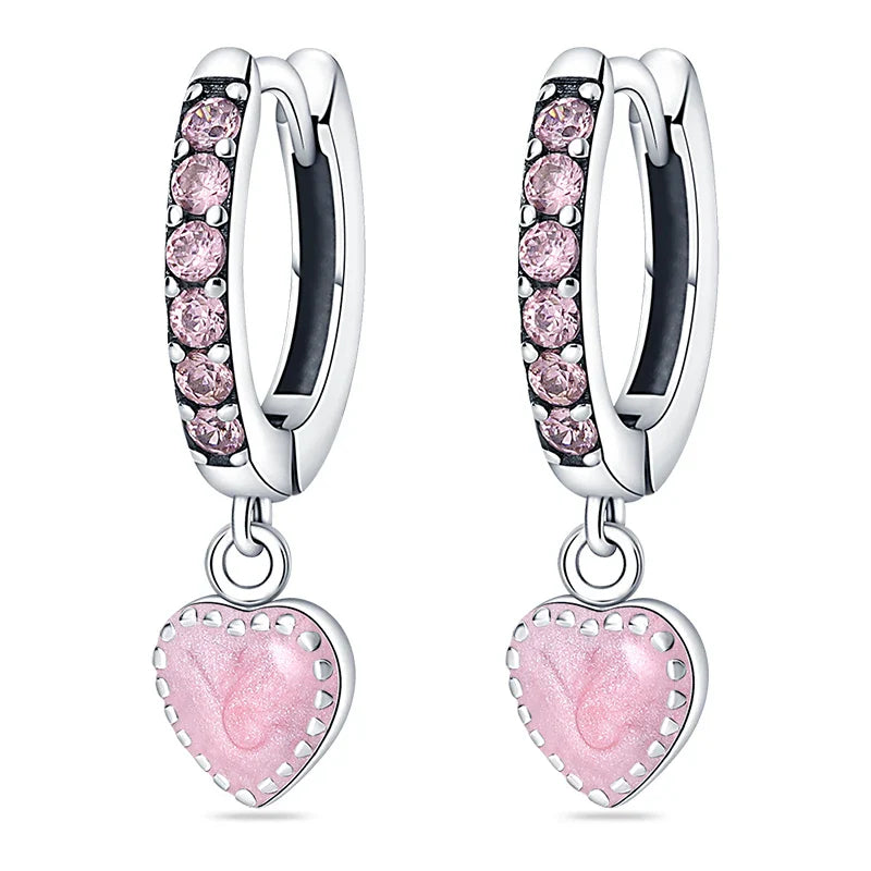 Earrings For Womens 925 Silver Color Pink Rainbow Horse Bear Bee Double Hoop Earrings Fine Engagement Anniversary Jewelry Gifts