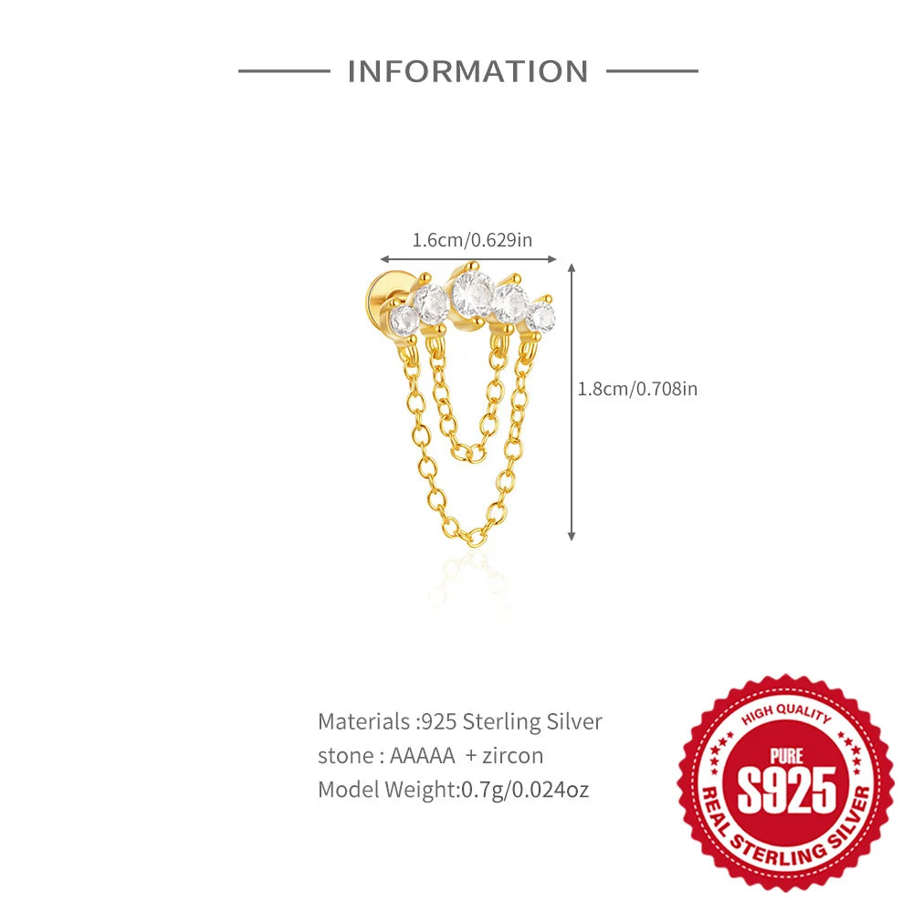 CANNER 1PC 925 Sterling Silver Horse Eye Chain Tassel Zircon Drop Earrings For Women Ins Minimalism Geometric Earrings Gift