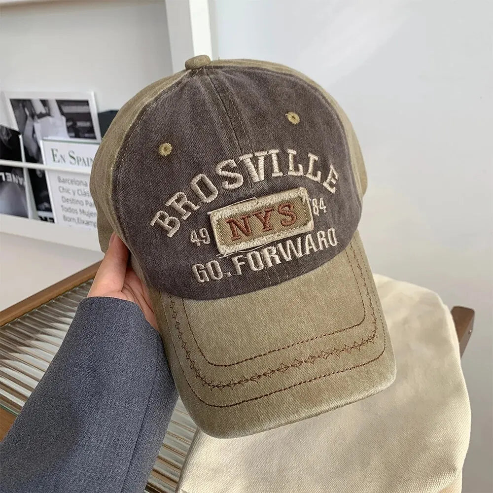 American Retro Baseball Hat Women's Soft Top Letter Washed Cowboy Duck Tongue Hat Wide Brim Big Head Surrounding Face Small Hat