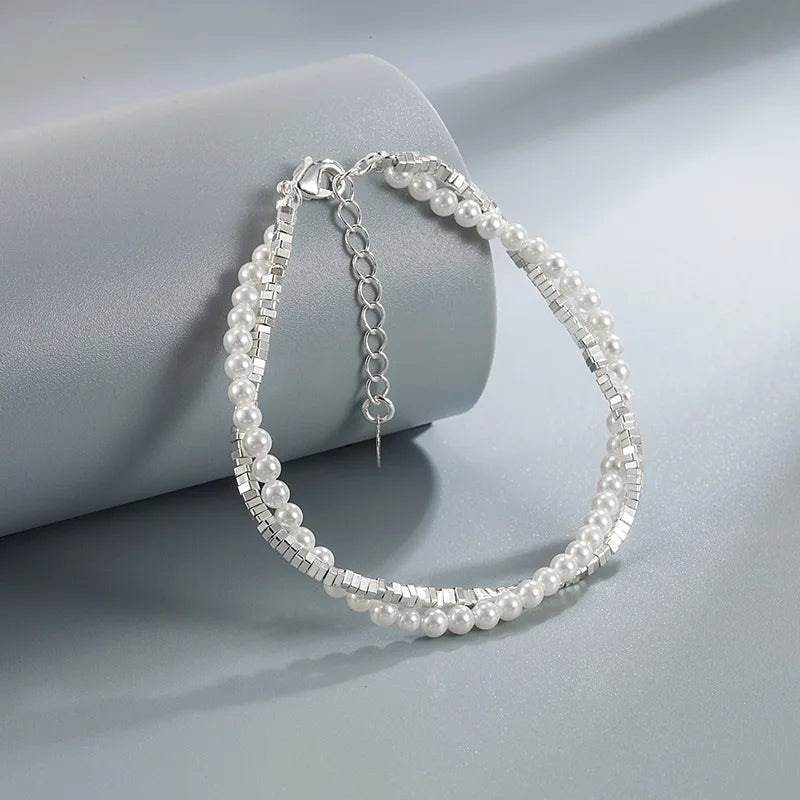 Luxury 925 Sterling Silver Star Beaded Bracelets For Women Original Designer Double Layered Adjustable Bracelet Party Jewelry
