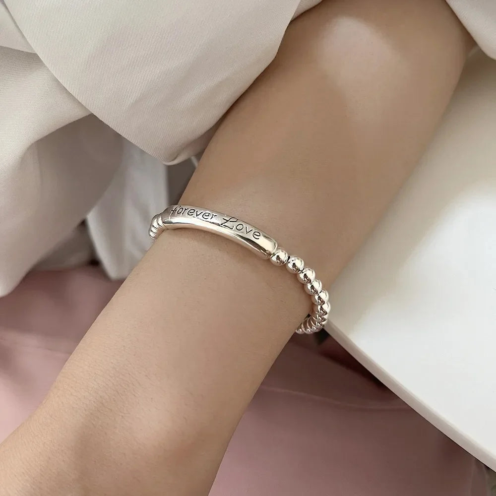 925 Sterling Silver Bangle Bracelet 2 Balls Geometric Polished Punk Stackable For Woman Girl Jewelry Gift Dropship Wholesale