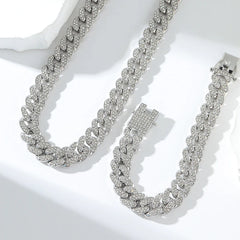 Silver Color Thick Cuban Necklace Bracelet Set For Women Punk Zircon