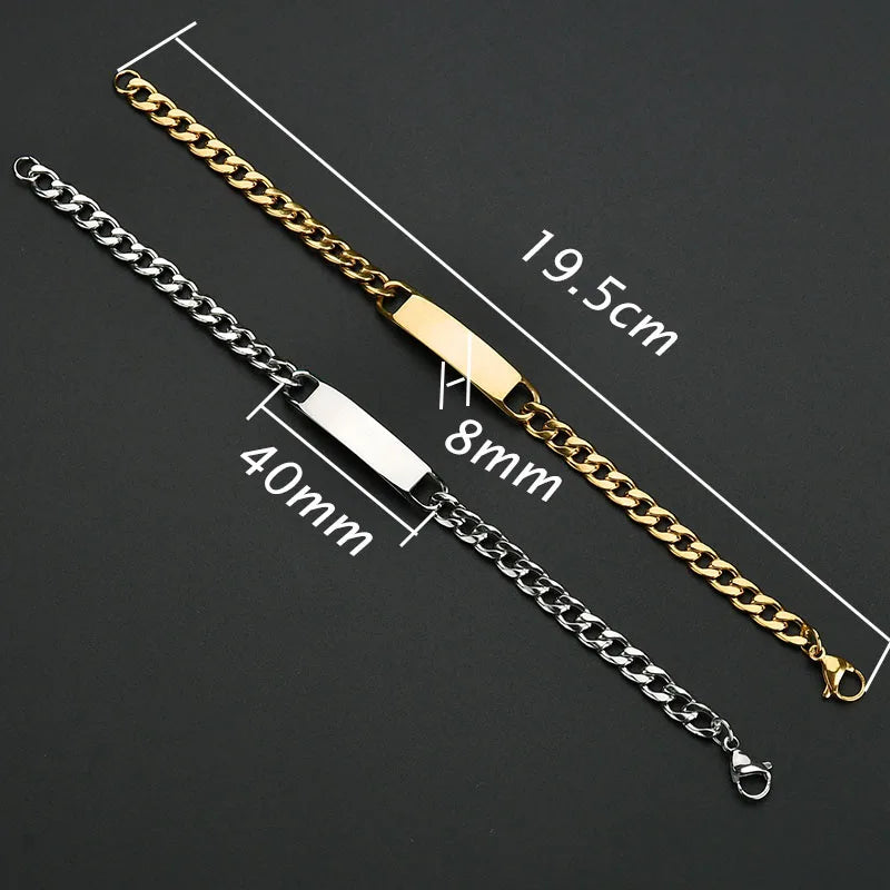 Punk Man Bracelets Hip Pop Gold Color Stainless Steel Thick Hand Chain Blank Bar Couple Men Women Family Jewelry Birthday Gift