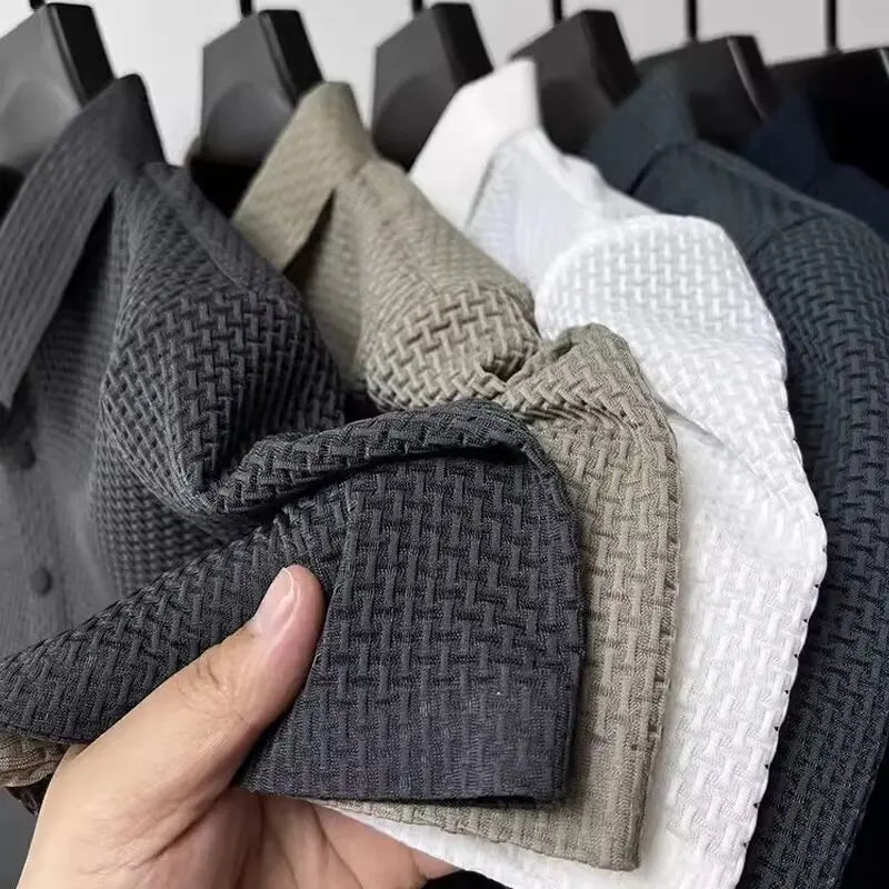 Summer New Men's Lop-up Hollow Short-sleeved Polo Tee Shirt Ice Silk Breathable Business Fashion T-Shirt Male Brand Clothes