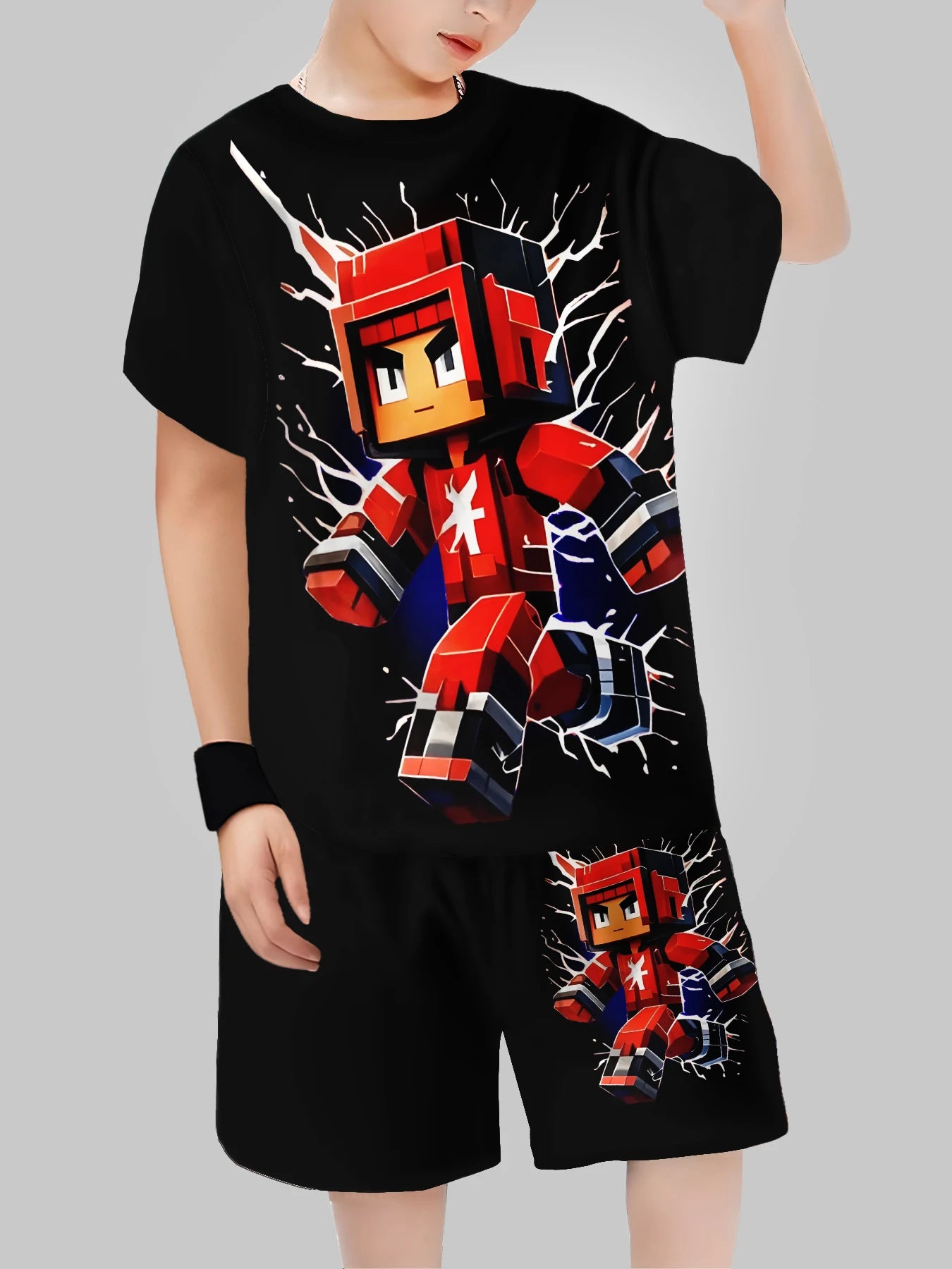 Sets for Children Boys' 3D Letter Graffiti Printed Short-Sleeved Shorts  Suit Casual Sports Style  Clothing