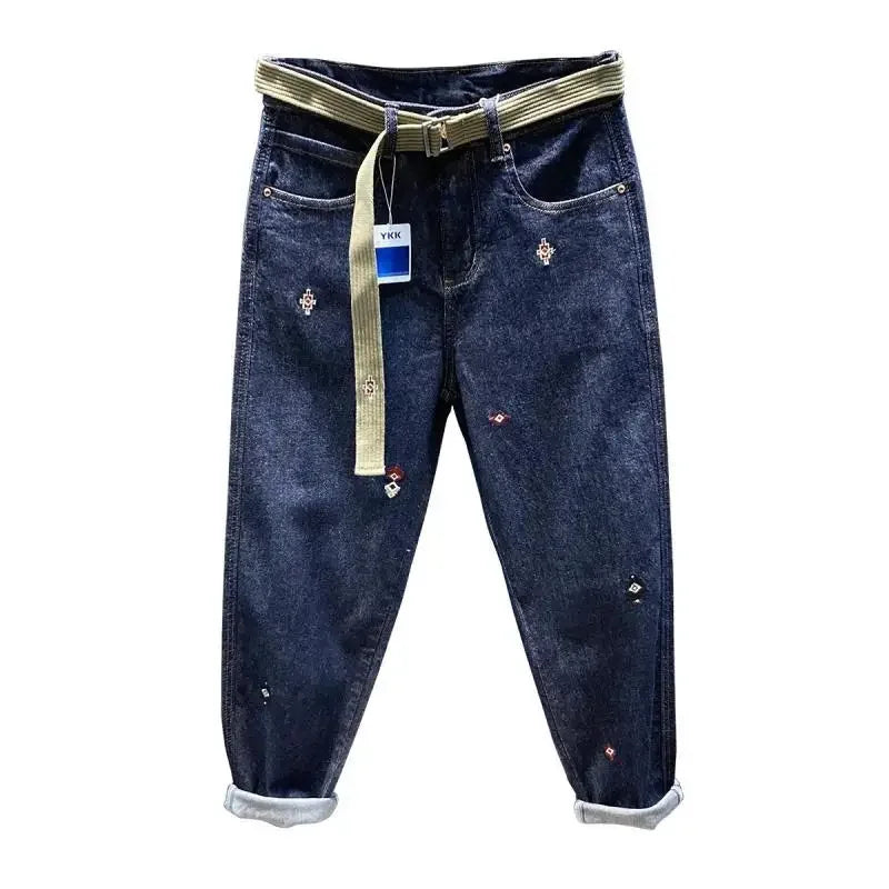 Man Cowboy Pants Embroidery Men's Jeans Cropped Harem Trousers