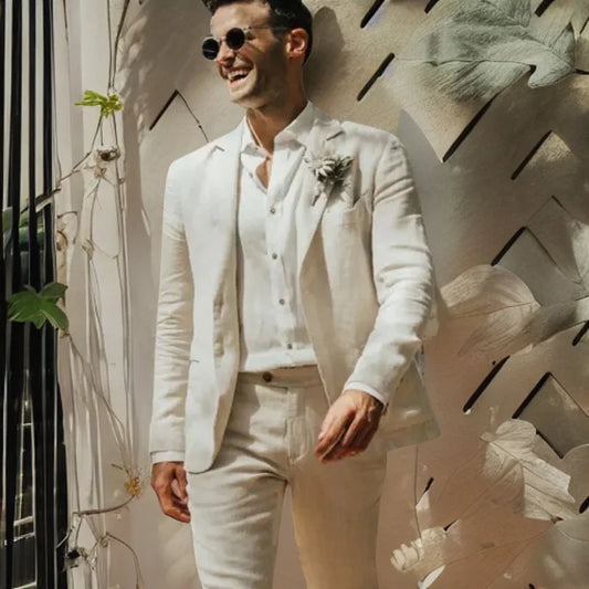 Tuxedo for Mens: Linen Wedding Suits for Men Garden Summer Tuxedo Notch Lapel
