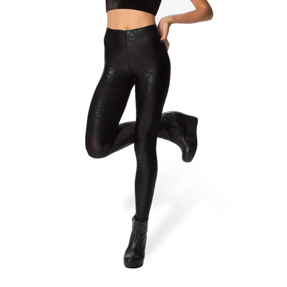 Fashion Shining Mermaid Fish Scale Leggings Women Silky Sparkling Simulated Leather
