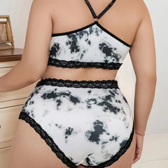 Plus-size Bra Panties Set Chinese Style Ink Print Underwear Push up Cross-strap