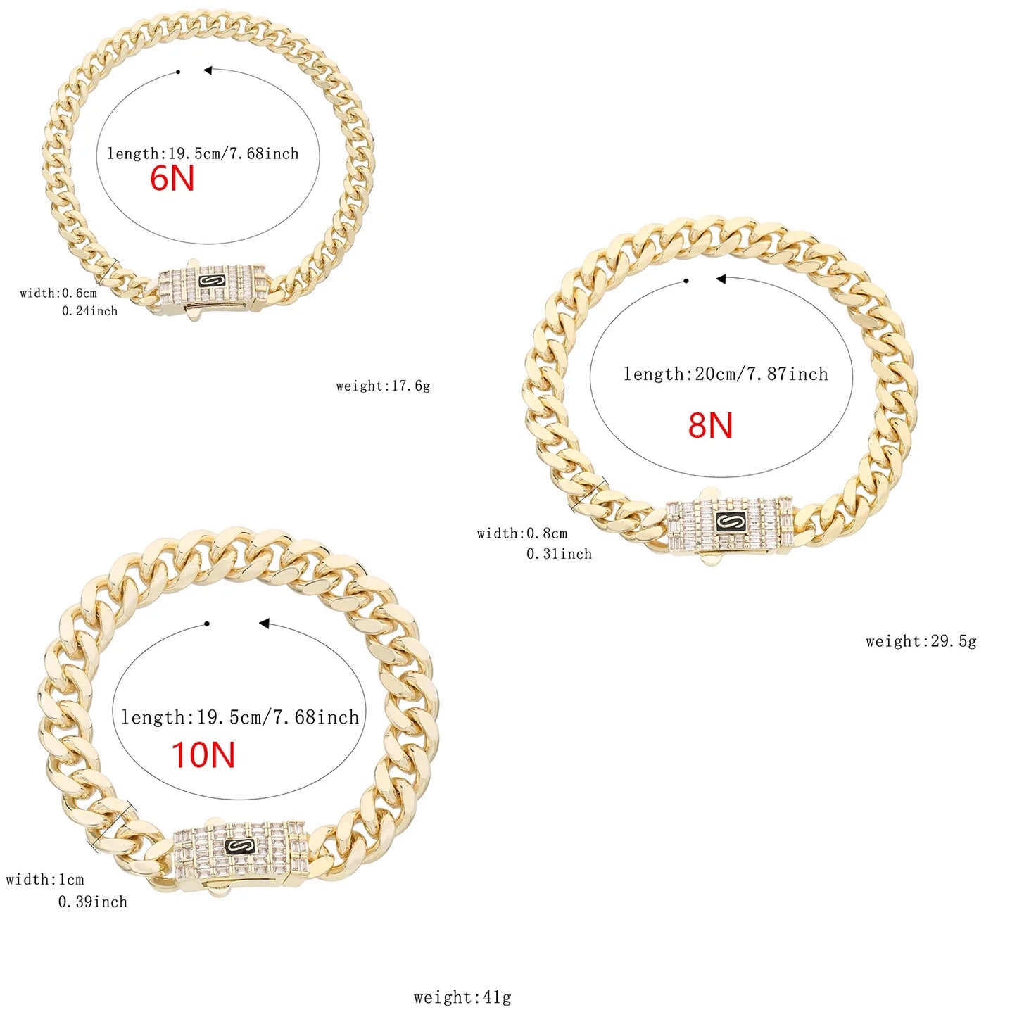 14K Monaco new chain for men and women, brass, cubic zirconia, fashionable Monaco bracelet for men and women