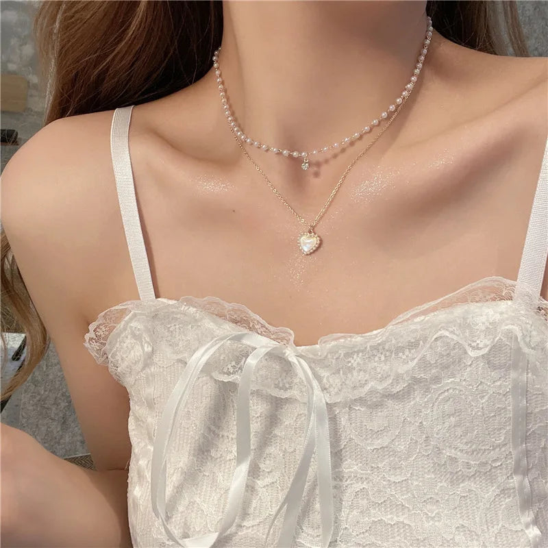 Y2K Accessories Fashion Peach Heart Water Drop Pendant Necklace Pink Crystal Egirl Sweet Cool Clavicle Chain Aesthetic Jewelry