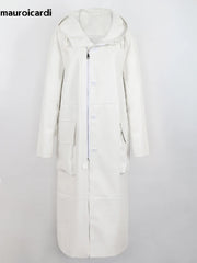 Long Black Loose Waterproof Windproof Soft Pu Leather Trench Coats