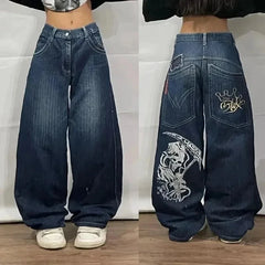 Harajuku Popular Print Jeans Women Y2K Street Hip Hop Fashion