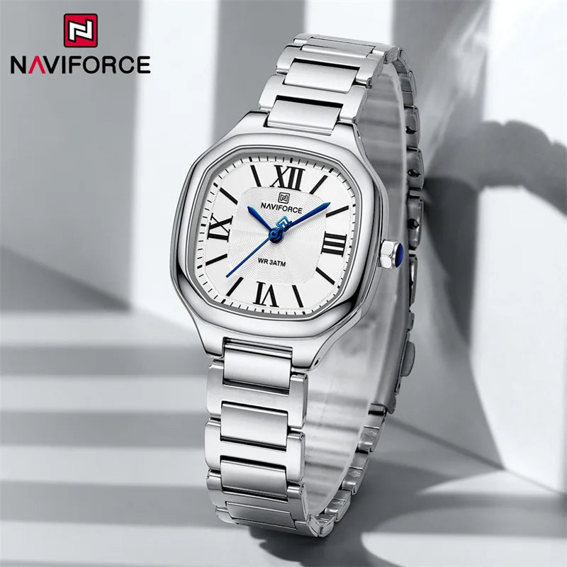 NAVIFORCE Brand High Quality Women Quartz Watch Stainless Steel Strap Casual Elegant Waterproof Wristwatch Relogio Feminino 2024