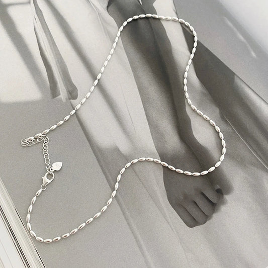 925 Sterling Silver Necklace With Simple Geometric Beads Choker Shiny And Delicate