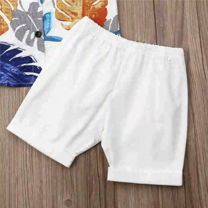1-6years Toddler Boys Clothes Set Hawaii Print Shirt + Solid Color Short Pants Outfit For Infant Boys