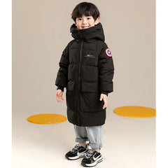 2-10 Years Autumn Winter Boys Jacket Solid Color Long Style Keep Warm Hooded Coat