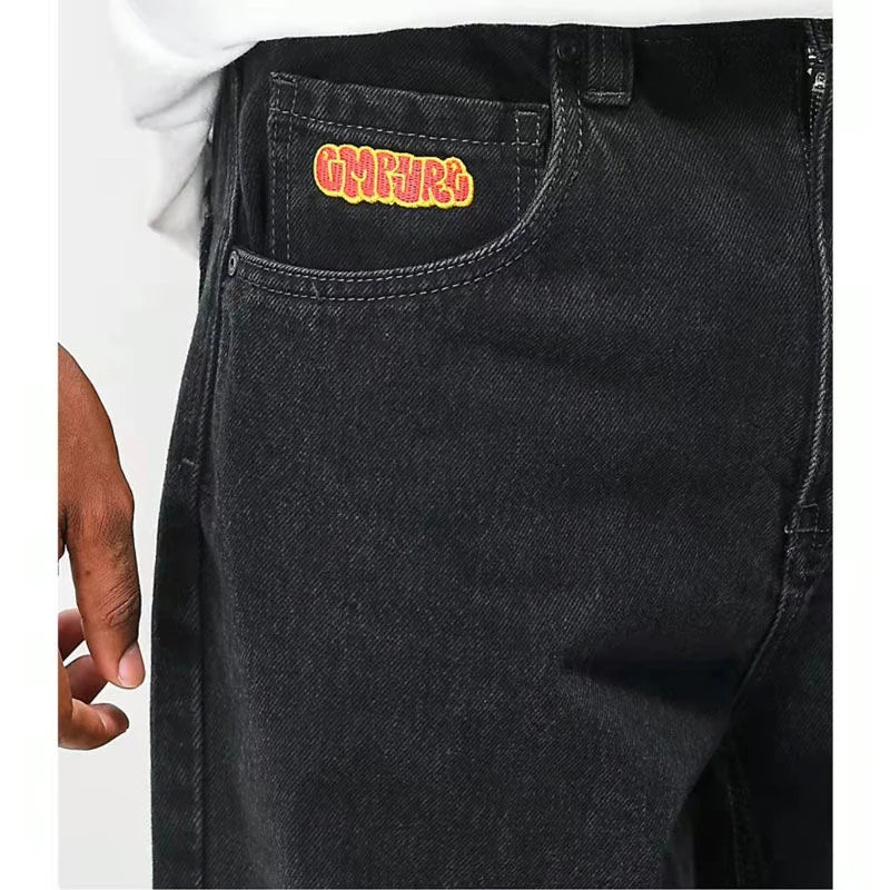 jeans Y2K oversized letter printed denim trousers for men and women