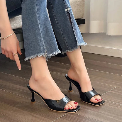 2023 New Summer Women Sandals Square Toe Ladies Heel Mules Sexy High Heels Sandal Slippers Female Fashion Woman Shoes