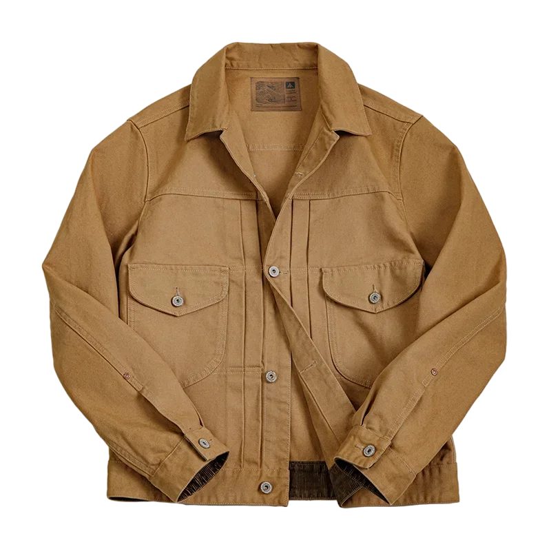 Men's Vintage Western Ranch Jackets Heavyweight Canvas Lapel Denim Jacket
