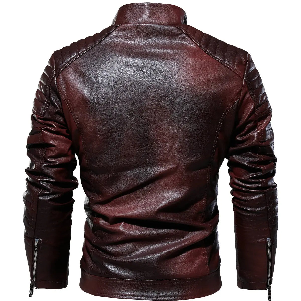 Leather Jacket Men Winter Fleece Motorcycle PU Leather Jacket Mens Stand Collar