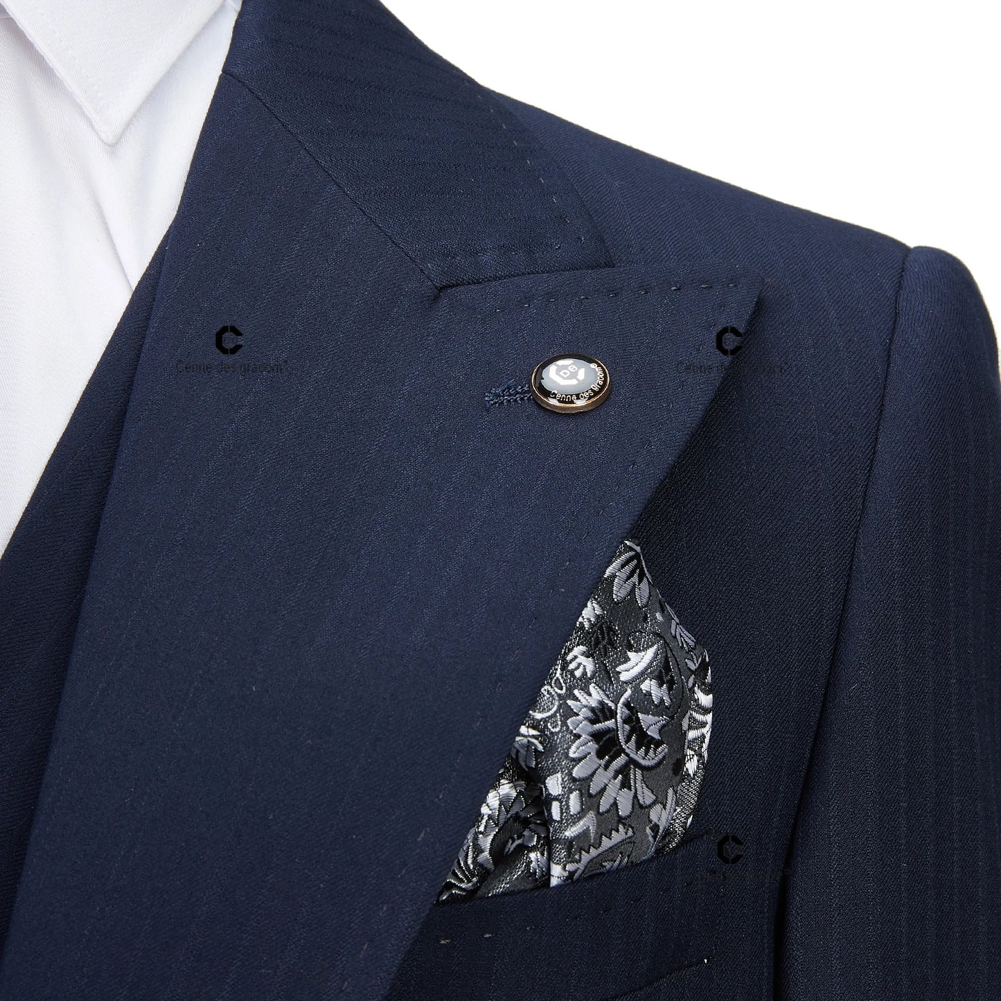 Tuxedo for Mens: Dark Blue Pinstripe 3 Piece Classic Men Suits Blazer Vest Pants