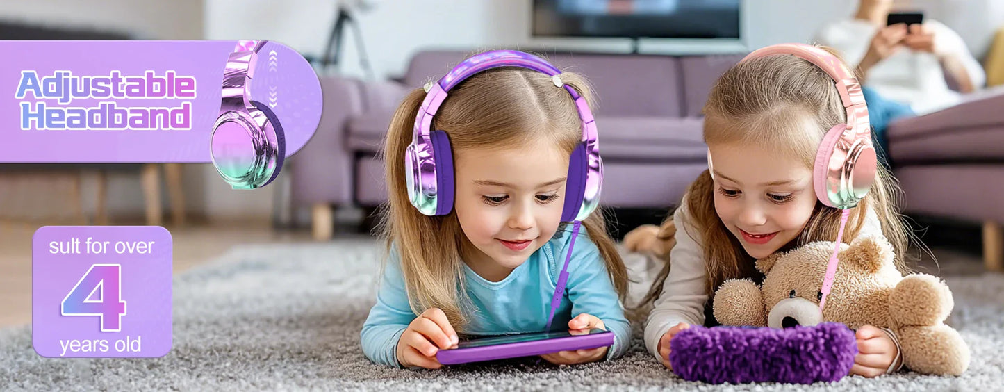 Kids Headphones Wired for School 85/94dB Volume Limiter Foldable Stereo Sound Headset with Mic for Kids Girls Learning Tablet PC