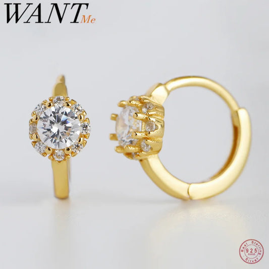 WANTME 925 Sterling Silver Luxury Shiny Zircon Huggies Hoop Earrings for Women Fashion Elegant Charms Wedding Party Jewelry Gift