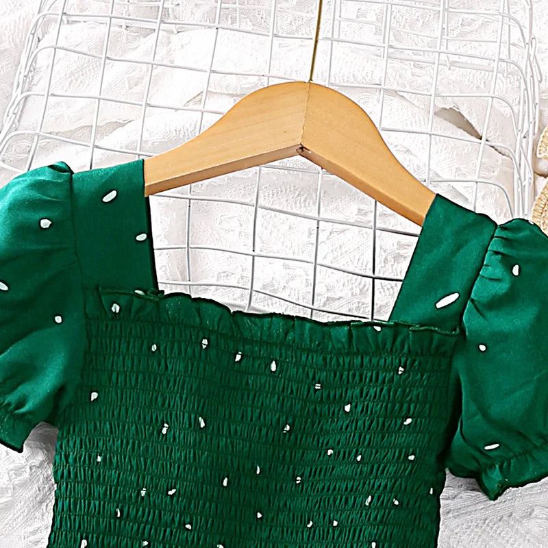 Dress Kids Girls Dark Green Cute Princess Dress 2-6 Years Short Sleeve Dress