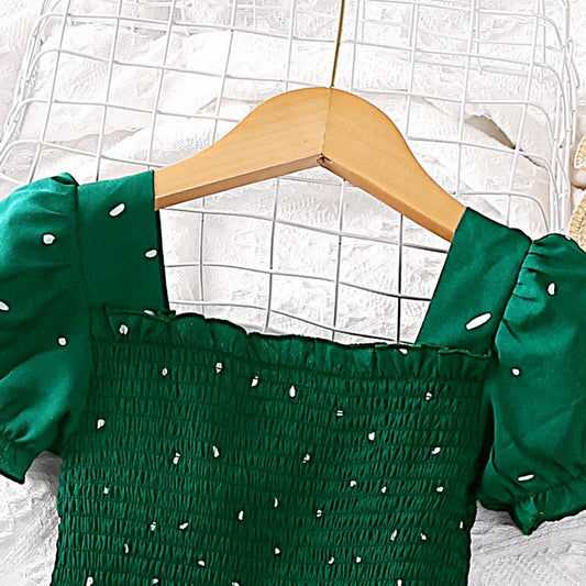 Dress Kids Girls Dark Green Cute Princess Dress 2-6 Years Short Sleeve Dress