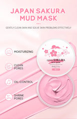 Japan Sakura Clay Mask Deep Cleansing Brightening Skin Mud Korean Face Mask Oil Control Shrink Pores Skin Care 80g