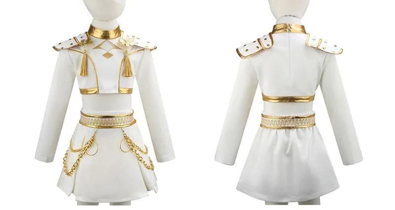 Girls' Stage 3-Piece Singing Competition Shining Set Halloween Dance Party Cool Girl Korean Casual Clothing Metal Pattern Jacket