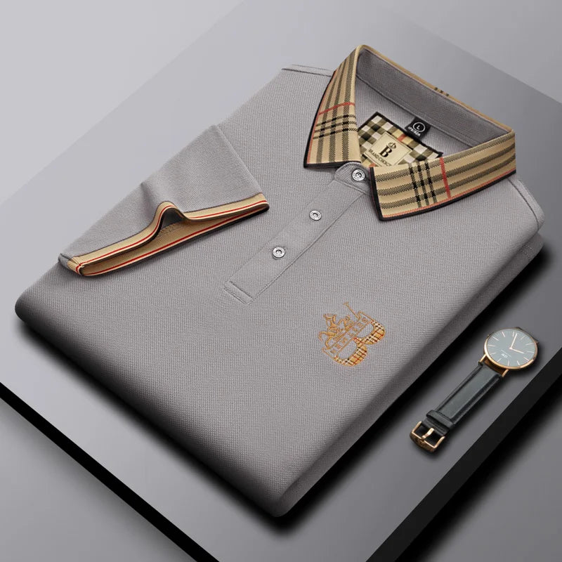 Summer men's fashion casual short sleeved polo shirt high-end boutique embroidered top comfortable and breathable lapel T-shirt